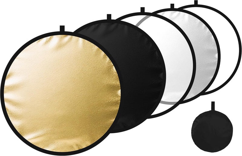 hellovetee 24/32/43/52in Light Reflectors for Photography with 5 in 1 Light Diffuser Panel &Bag,Photography Reflector Ideal for Content Creator Essentials&Photographer in Silver,Gold,White and Black - Image 1